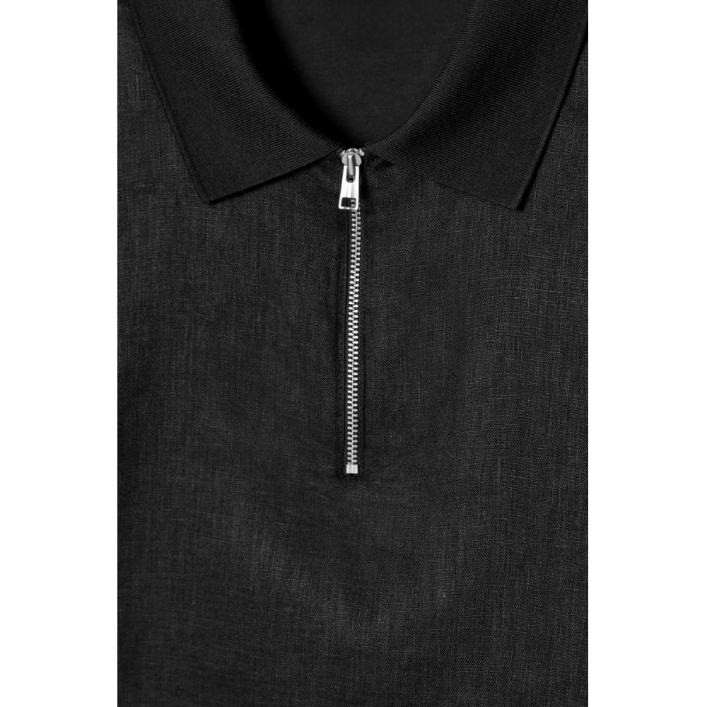 COS Японская льняная рубашка-поло с застежкой-молнией на половину длины