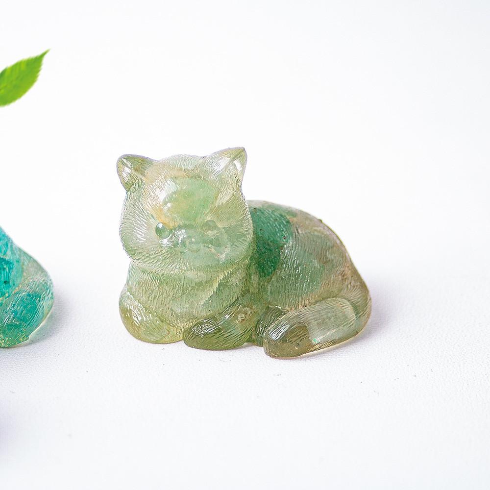 Мини-фигурка кошки, изделие из смолы, декор для дома, офисного стола, с натуральным кристаллом, для подарка