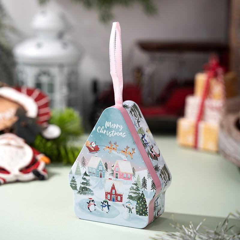 Рождественская жестяная коробка, Металлические банки для печенья с крышками, Жестяная коробка для рождественских открыток, Контейнеры для хранения конфет в форме домика для подарков, Праздничная подарочная коробка