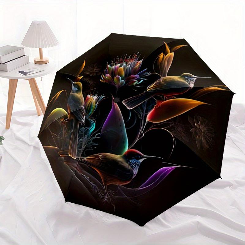 1pc Birds amidst Luminous Flowers Automatic Opening and Closing Umbrella - Small Umbrella Suitable for Various Occasions W004