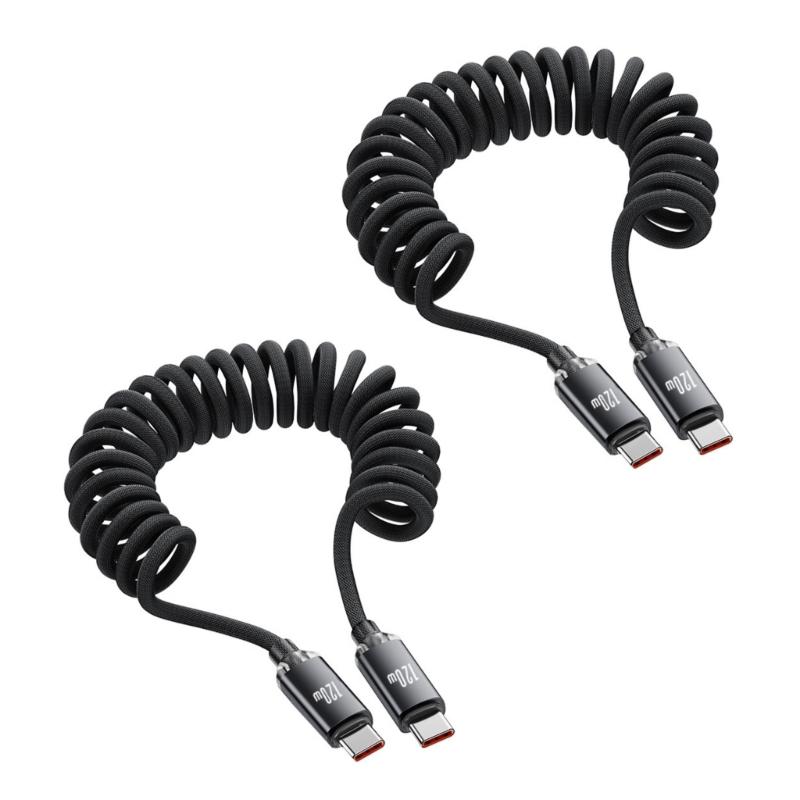 Быстрый кабель питания 120 Вт USB C на Type C Пружинная усиленная оплетка Дизайн против разрыва Подходит для зарядки мобильных устройств