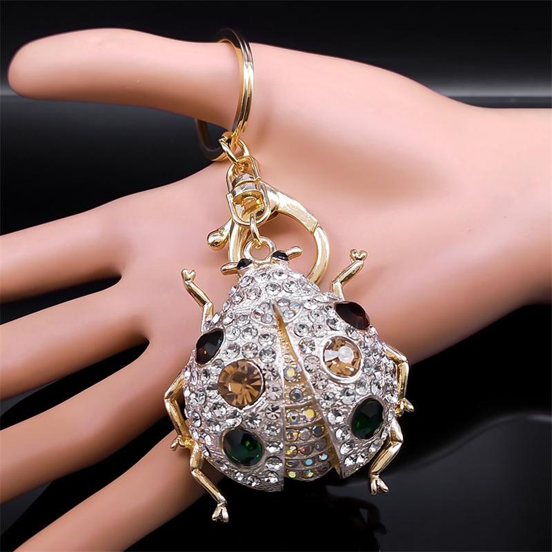 Lovely Ladybird Insect for Women Men Metal Red Rhinestone Lady Beetles Bag Charm Gifts Jewelry llavero K9058S01 Bag Charm