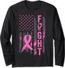 Fight USA Flag Breast Cancer Awareness Pink Ribbon Long Sleeve T-Shirt
