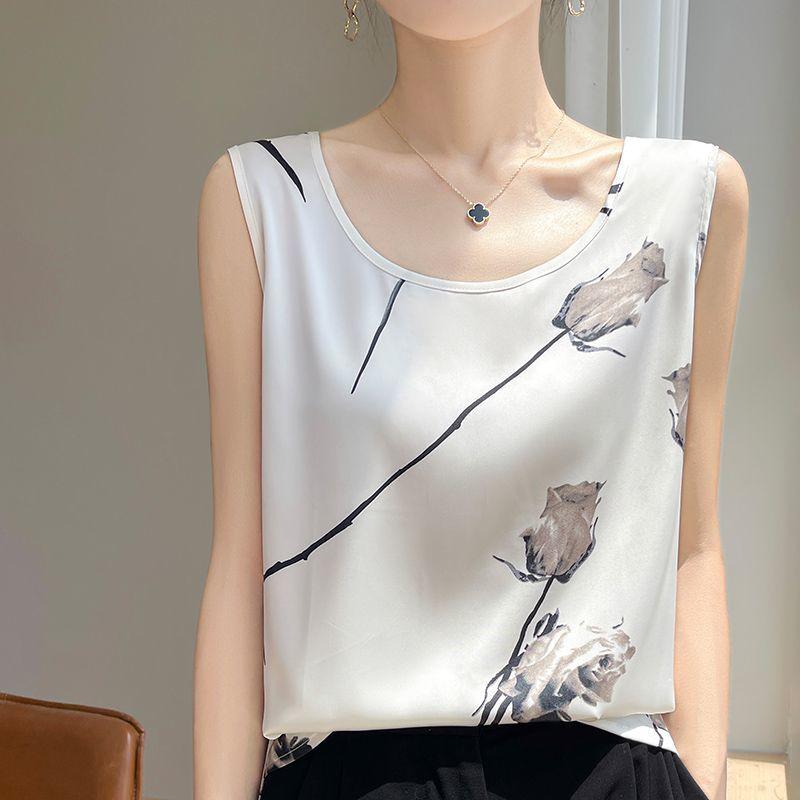 Женская атласная майка, новая свободная летняя безрукавка с круглым вырезом и принтом уксуса для костюма