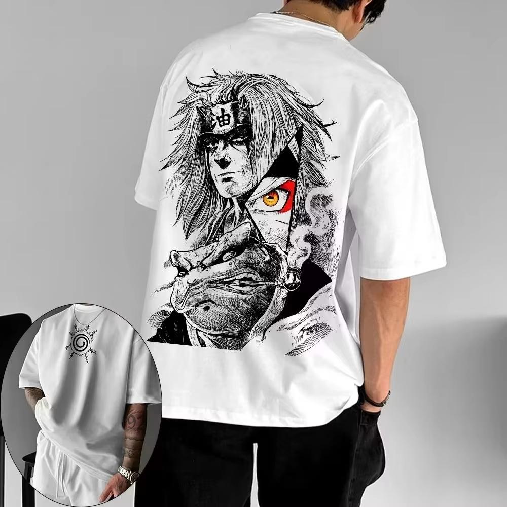 2026 Hot Sale Summer Trendy Jiraiya Sannin Naruto Graphic T-shirt Unisex Harajuku Oversized Casual Loose Crew Neck Summer Tops