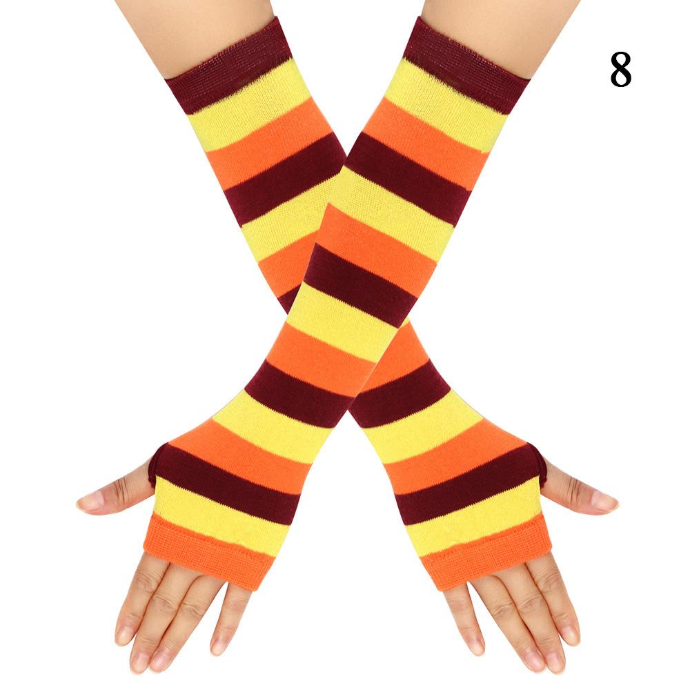 Полосатые унисекс перчатки с половиной пальцев длинные женские перчатки для девочек перчатки на руку теплые вязаные напульсники локтевые варежки теплая манжета