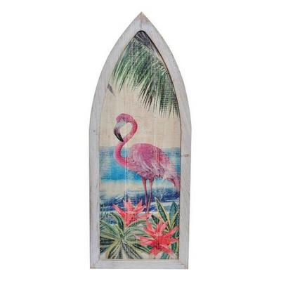 Décoration Murale - Bois Tropical - Flamenco - Flamand Rose - 40x2,5x101 Cm - Design Contemporain