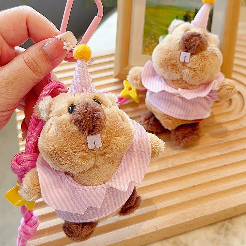 Clothes Wearing Groundhog Hats Cartoon Plush Keychain Daily Use Pendant Gifts
