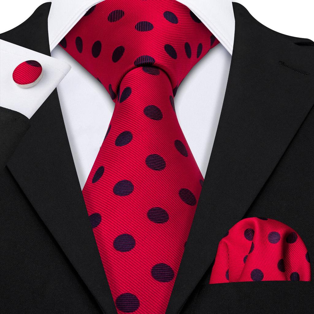 Barry.Wang Mens Novelty Plaid Striped Neckties Handkerchief Cufflinks Set Formal Casual Business