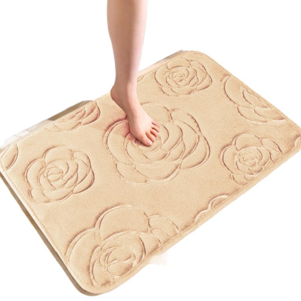 Machine Washable Coral Velvet Carpet Polyester Bathroom Rug Creative Non-Slip Mat Bathtub