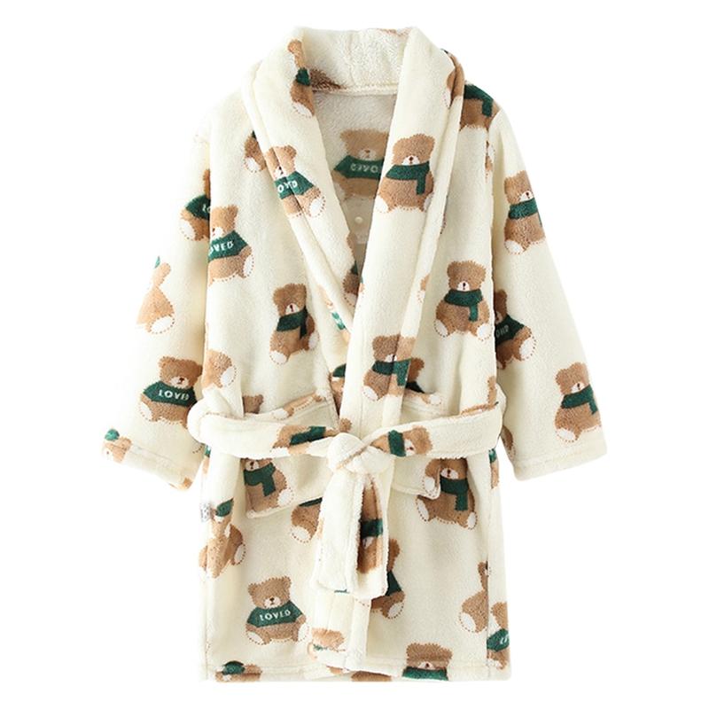 Kids Flannel Bathrobe Boys Girls Skin-friendly Soft and Comfortable Robe with Pockets