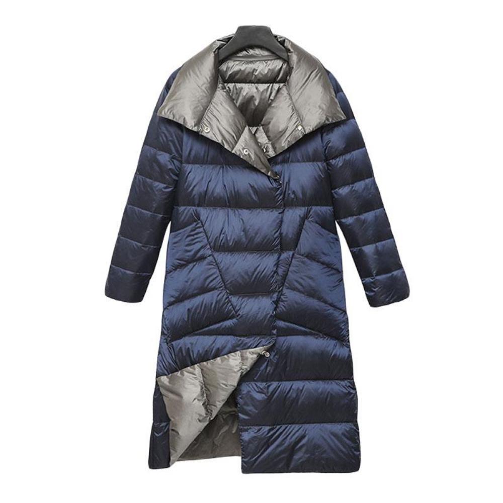 Двусторонний длинный пуховик Водолазка весна-осень Белая теплая парка на утином пуху Черный Золотой Серый Голубой Зеленый Белый S-5XL