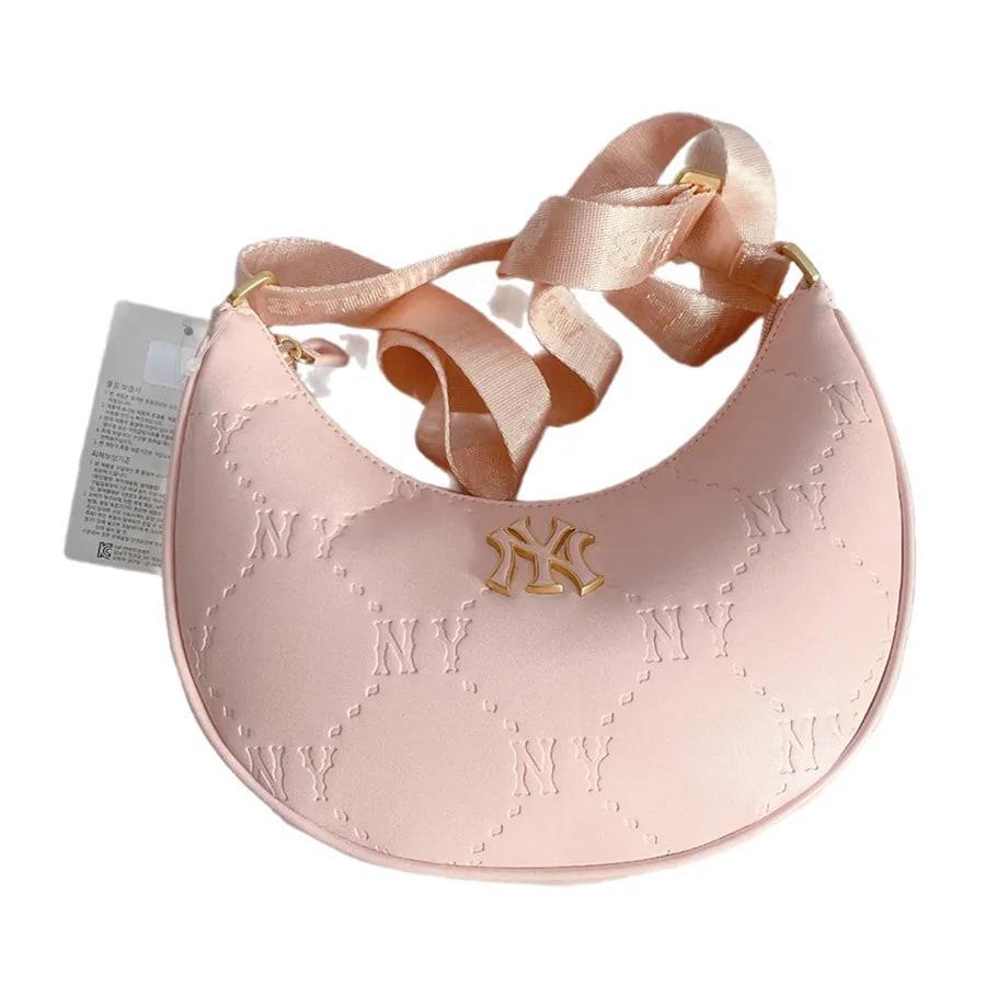 MLB Dark Pattern Vintage Fashion Adjustable Shoulder Strap Faux Leather Shoulder Bag Women Shoulder Bag Pink 7ACRMD75N-50PKM