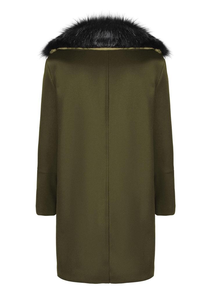 Мужское двубортное шерстяное пальто с большим меховым воротником