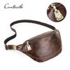 CONTACT'S Genuine Leather Waist Bags for Men Lock Design Retro Waist Packs Belt Bags Male Chest Bags Phone Pocket Men Travel Bags