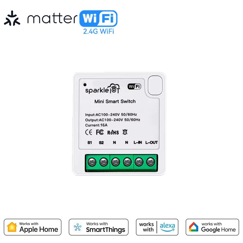 Модуль умного WiFi-переключателя Matter Мини 16А Реле для умного дома Автоматизация Автоматический выключатель Работает с Homekit Siri Smartthing Alexa Google Home