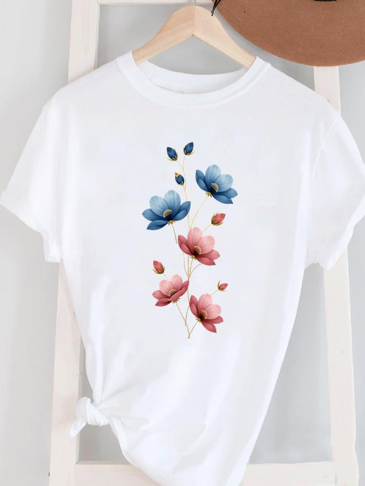 (Азиатский размер) Женский топ с коротким рукавом T Женский принт Мода для леди O-образный вырез перо трендовый стиль Повседневная одежда Графическая футболка Футболки