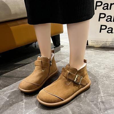 Зимние ботинки Zapatos Mujer Mori System Retro Cowhide Casual College Versatile Short Women's Boots Frosted Leather England Single