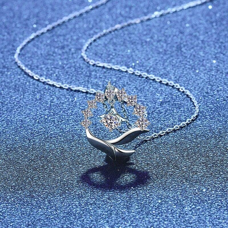 Real Moissanite Diamond Necklace For Women Girls 925 Sterling Silver Mini Moissanite Dolphin Pendant Necklace Fine Jewelry
