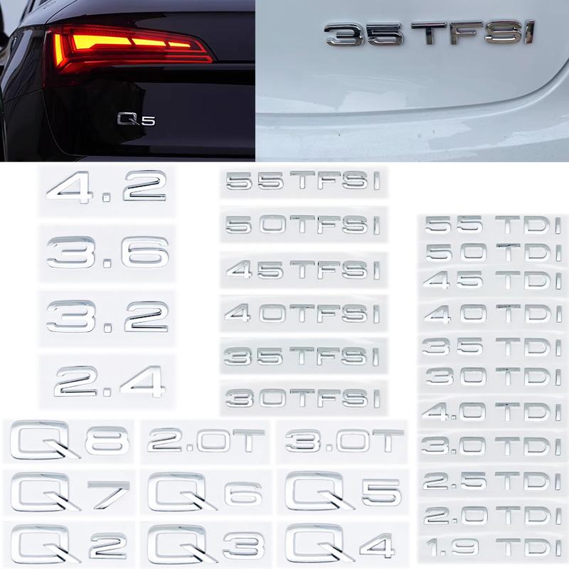 2026 For 4HGUE Q2 Q3 Q4 Q5 Q6 Q7 Q8 Model 1.9 2.0 2.5 3.0 4.0 5.0 TDI 30 35 40 45 50 55 TFSI Version 2.0 3.0T 3D Car Trunk Logo Sticke