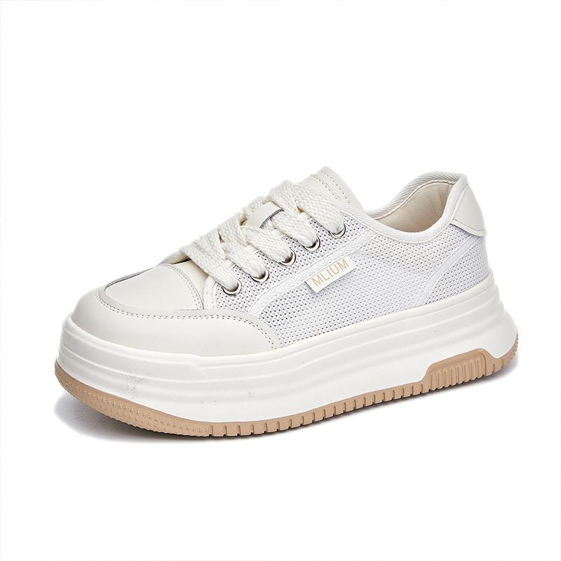Кожаные маленькие белые туфли женские 2025 лето новые сетчатые дышащие кеды женские повседневные универсальные на платформе женские туфли
