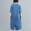 Plus Size Women New Spring Dress Denim Short Sleeve Dress V-Neck Long Dress Blue Basic Dresses Loose