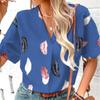 Summer Feather Print Blouse Fashion Turn Down Collar Tops Casual Short Sleeve Shirt Elegant Loose Clothes Blusas Femininas 25970