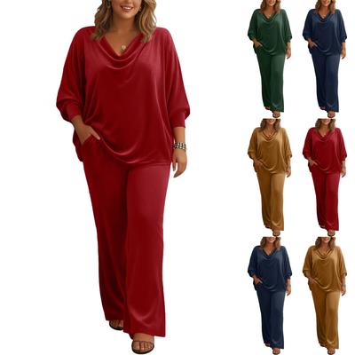 Женский повседневный велюровый комплект из двух предметов: топ с длинным рукавом и брюки однотонной расцветки