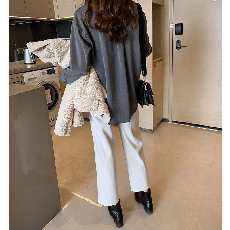 Korean Women's 2024 Spring Autumn New Splicing Polo Collar Button Pocket Fashion Solid Loose Casual Long Sleeve Blouses Shirts