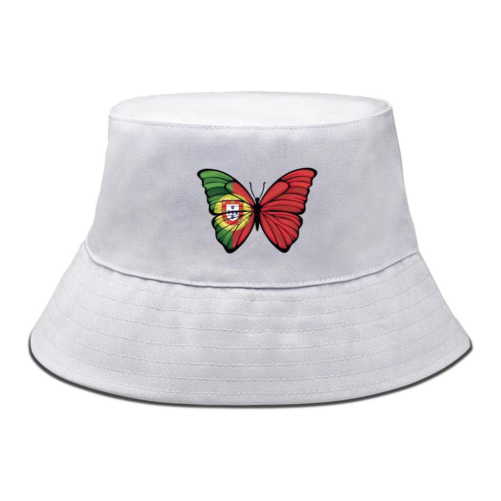 Bucket Hat With Butterfly Flag of Portugal Print , Patriotic Sun Cap Unisex Fashion Solid Color Beach Hat