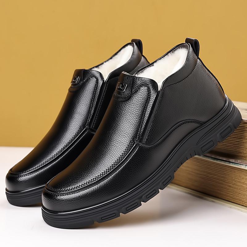 Fashion Classic Brand Simple Black Men's Business Casual Shoes Leather High Top Shoes Winter New Men's Velvet Cotton Shoes Thick Sole
