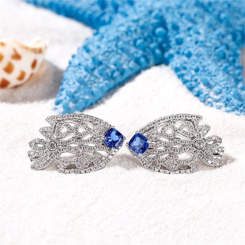 Синие Хрустальные Белые Циркониевые Полые Маленькие Рыбки Пусеты Серьги Для Женщин Винтажные Серебристого Цвета Свадебные Серьги Подарки на День Святого Валентина