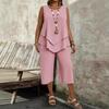 Plus Size Women's Solid Sleeveless Top & Capri Pants Set - Summer