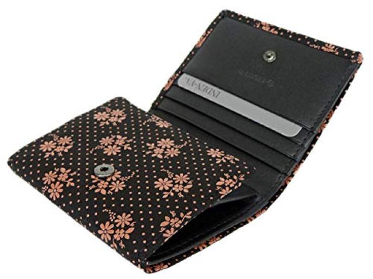 Inden bifold bill compartment box type coin black background x pink cosmos pattern [Indenya] wallet, H, purse, deerskin, lacquer, 2204-51-175