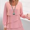 Women Dress Solid Color Multi Layered Cake Dress Round Neck Long Sleeve Mini Dress Vacation Club Wear