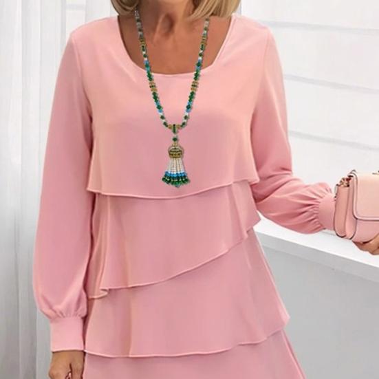 Женское платье однотонное многослойное платье-торт круглый вырез длинный рукав мини-платье для отпуска клубная одежда