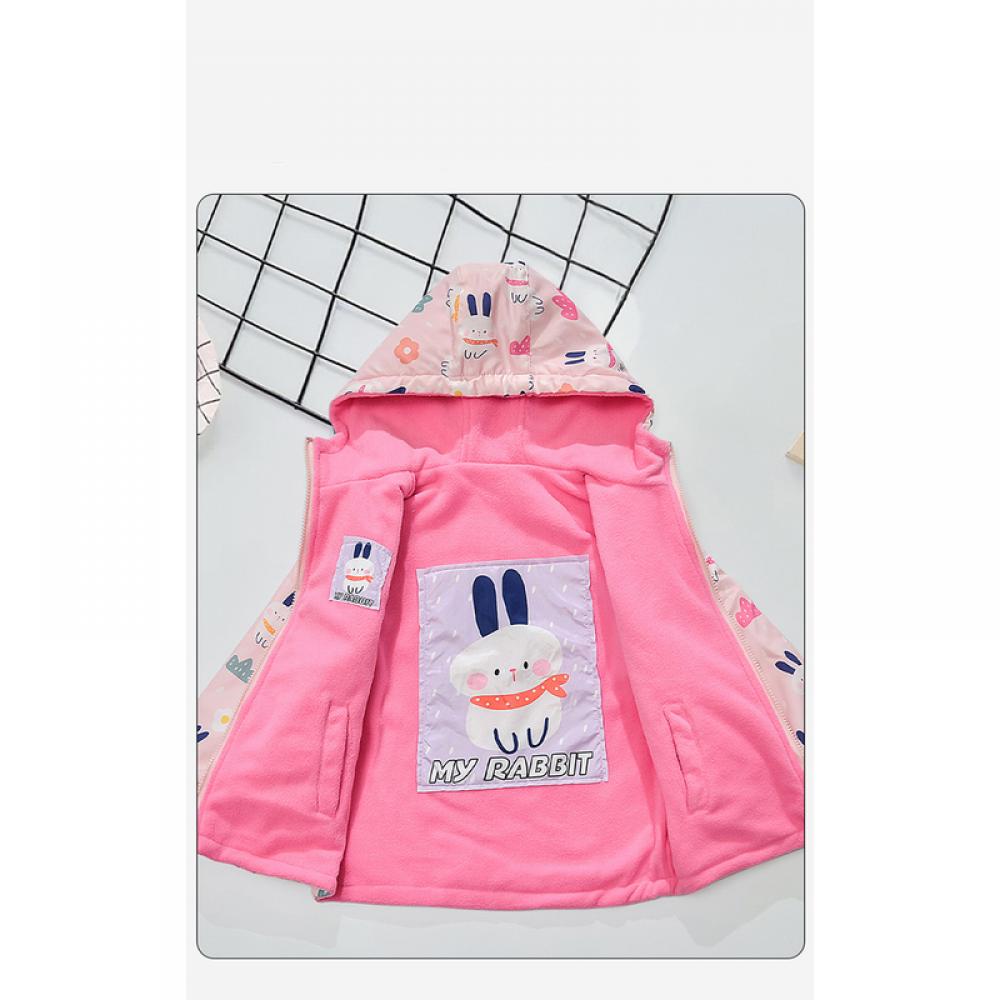 Детская одежда Весна и осень Двусторонняя флисовая подкладка для девочек Куртки для маленьких и средних размеров Детская рубашка на молнии в мультяшном стиле