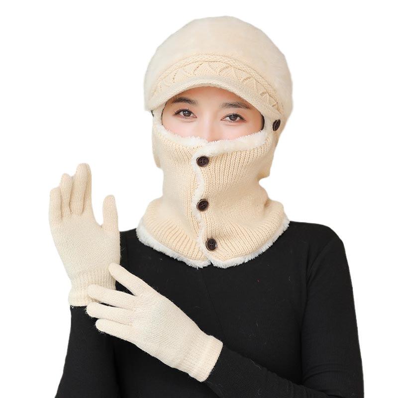 Hat for Women Winter One Piece Hood Middle Aged and Elderly Mothers Plus Fluffy Hat Grandma Warm Windproof Scarf Can Hang Mask Hat