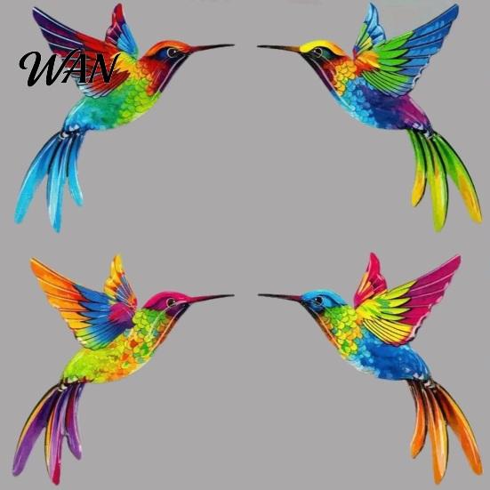 2D Acrylic Bird Art 4 Pcs Hummingbird Wall Colorful Garden Birds Sculpture Outdoor Fence Nature-inspired Decoration Hanging Ornaments for Yard Living