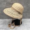 Lafite straw hat women's summer hollow strap bucket hat travel vacation beach visor breathable straw hat