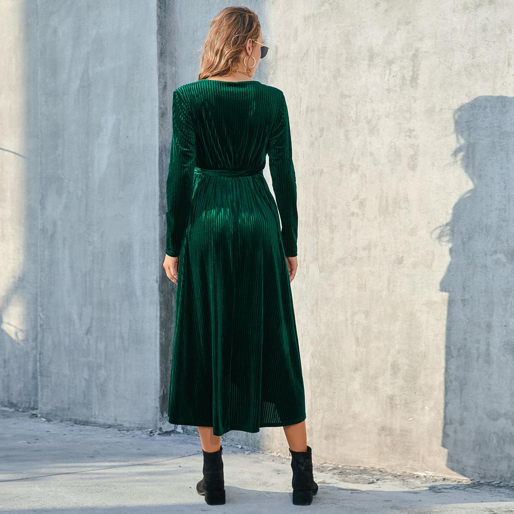 GMXIA Новое стильное женское осеннее и зимнее бархатное платье средней длины с разрезом на бретельках и косточками