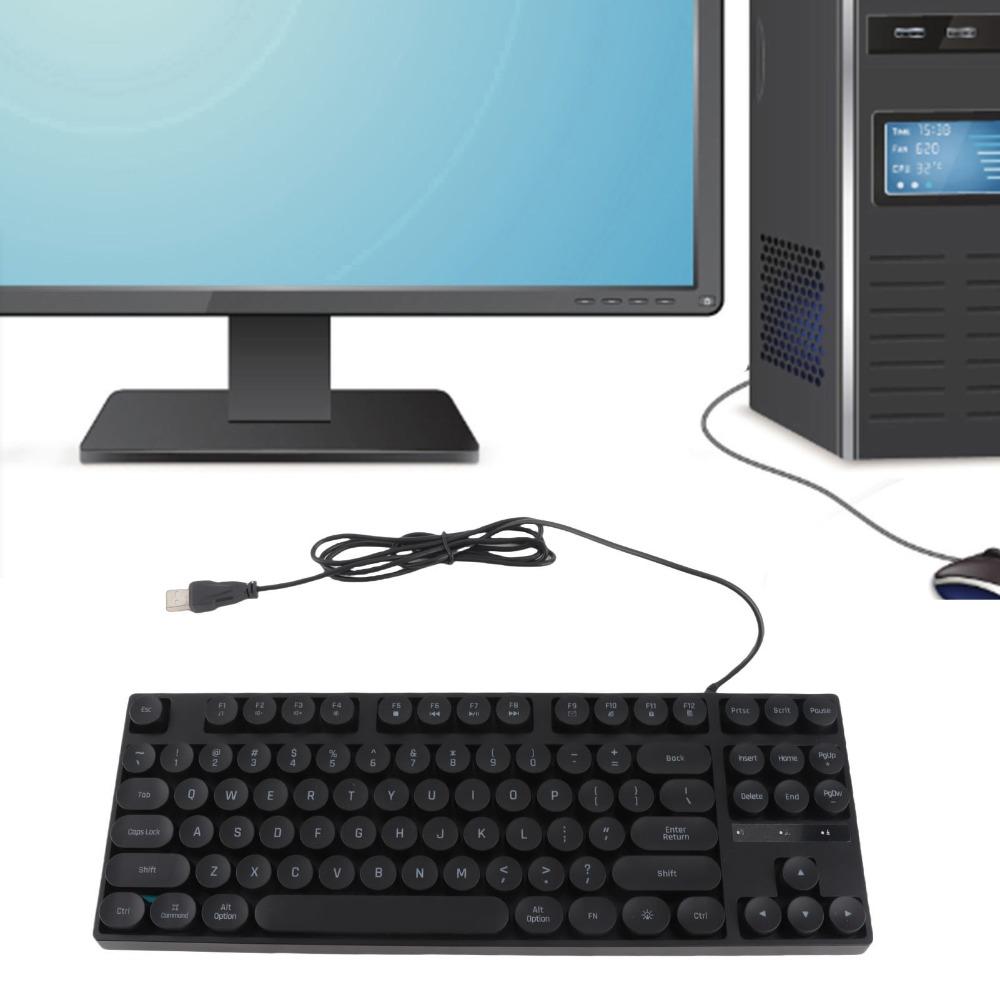 87 Keys USB Wired Keyboard Round Keycaps Typewriter Keyboard Durable Mechanical Keyboard Laptop