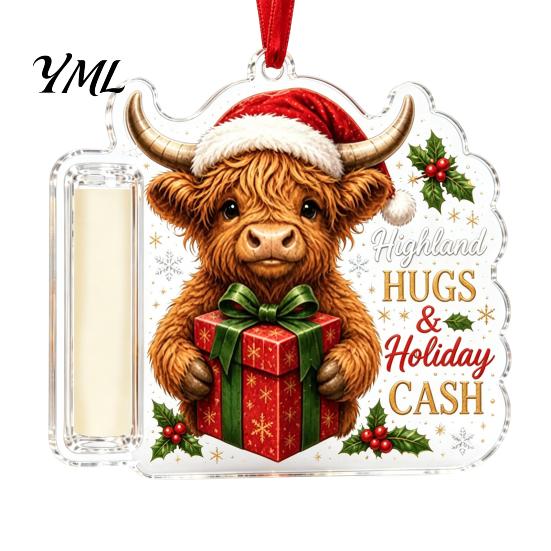 Money Clip for Christmas Tree Cash Gift Holder Ornament, Cute Dog Clear Acrylic Gift, Xmas Hanging Decoration Holiday Party Supplies Favors