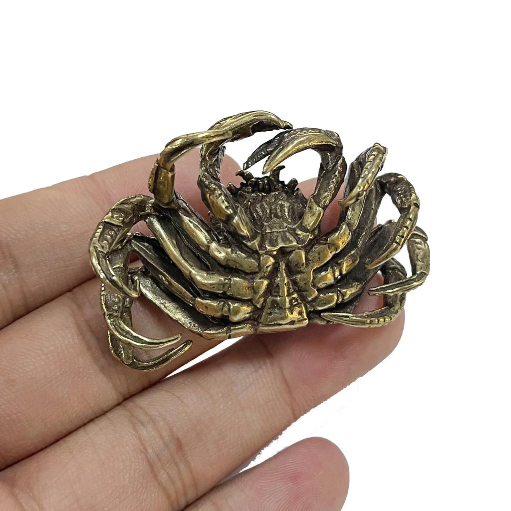 Antique Bronze Small Crab Statue Tea Pet Ornament Pure Brass Solid Animal Decoration Accessories Living Room Decoration