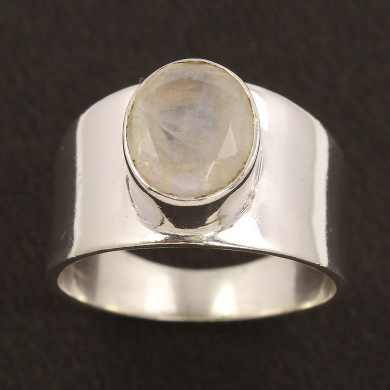 Радужный лунный камень, драгоценный камень, твердое кольцо из стерлингового серебра 925 пробы, женское кольцо, свадебный подарок, рождественский подарок, ювелирные изделия из лунного камня