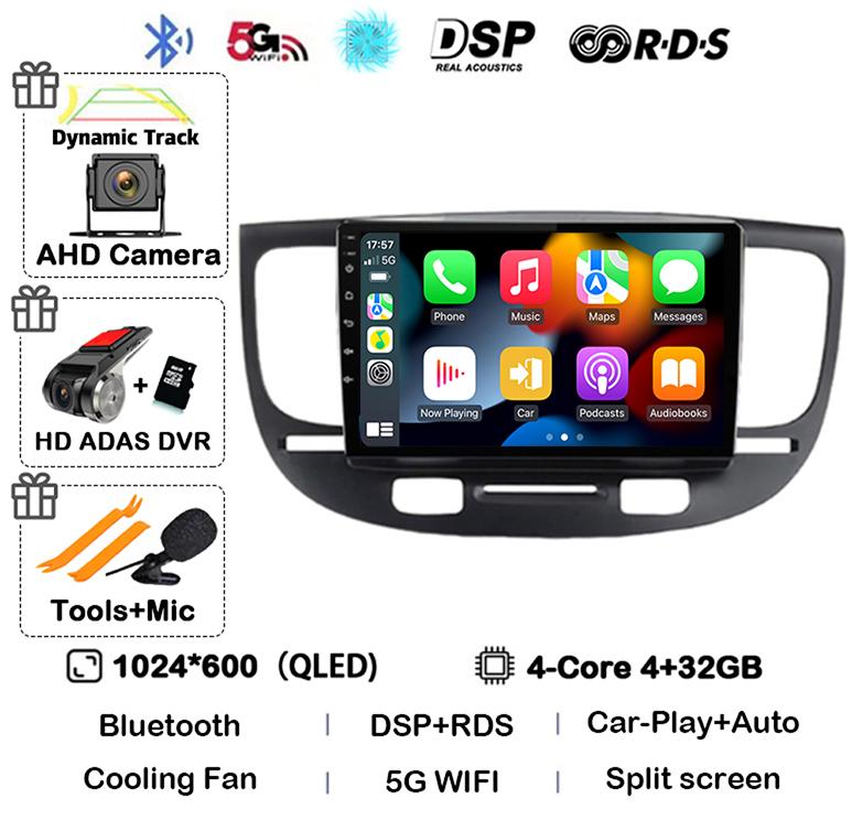 Android 14 Carplay Auto Автомагнитола Стерео Для Kia RIO 2 RIO2 2005-2008 2009 2010 2011 Мультимедийный Плеер GPS WIFI+4G Камера 360 BT