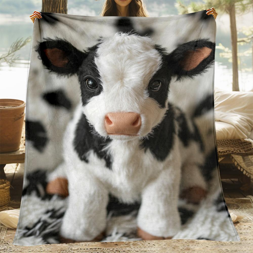 Cozy Cows Print Flannel Blanket Soft Warm Polyester Fleece Throw For Sofa Bed Travel Ideal Gift for Family Friends