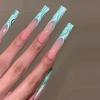 European & American Style Long Green Pattern Press-On Nails with Removable Nail Art
