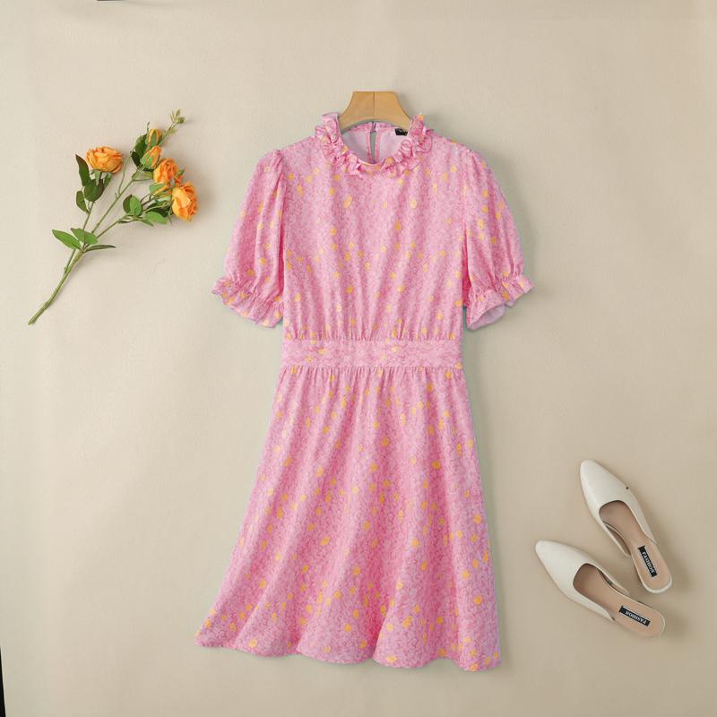 VONDA Женский летний сарафан с оборками и воротником-стойкой, коротким рукавом и цветочным принтом, повседневный, приталенный