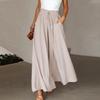 Women's Solid Color Trousers Elastic Belt Wide Leg High Waist Long Culottes